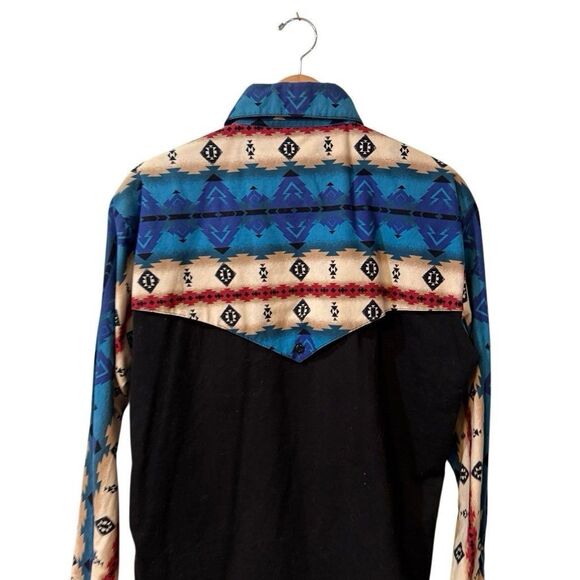 VINTAGE 90S WILD WEST DESIGN AZTEC SOUTHWEST WESTERN SHIRT L USA - Picture 4 of 11